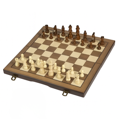 Jeu d’échecs en bois pliable avec pièces claires et foncées