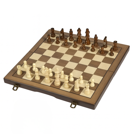 Jeu d’échecs en bois pliable avec pièces claires et foncées