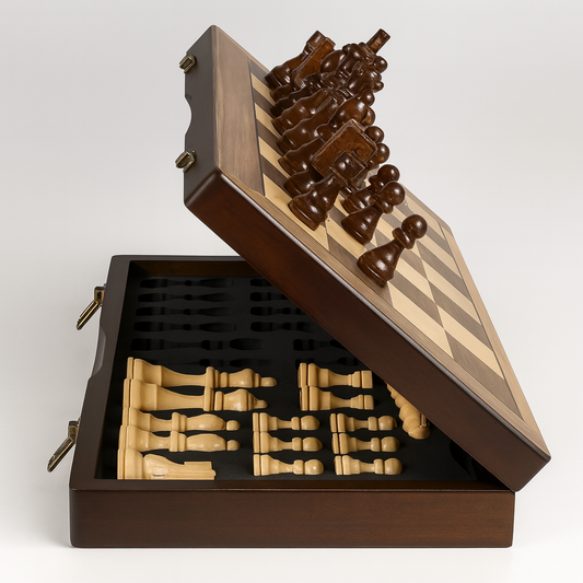 Jeu d’échecs en bois pliable avec pièces claires et foncées