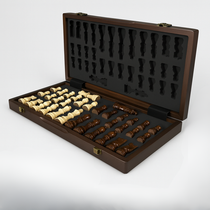 Jeu d’échecs en bois pliable avec pièces claires et foncées