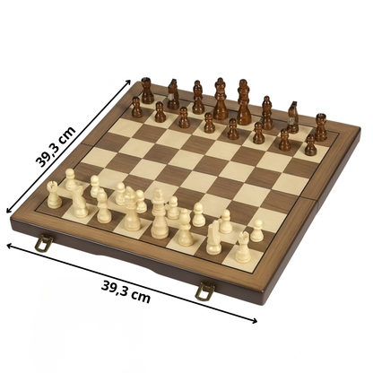 Jeu d’échecs en bois pliable avec pièces claires et foncées
